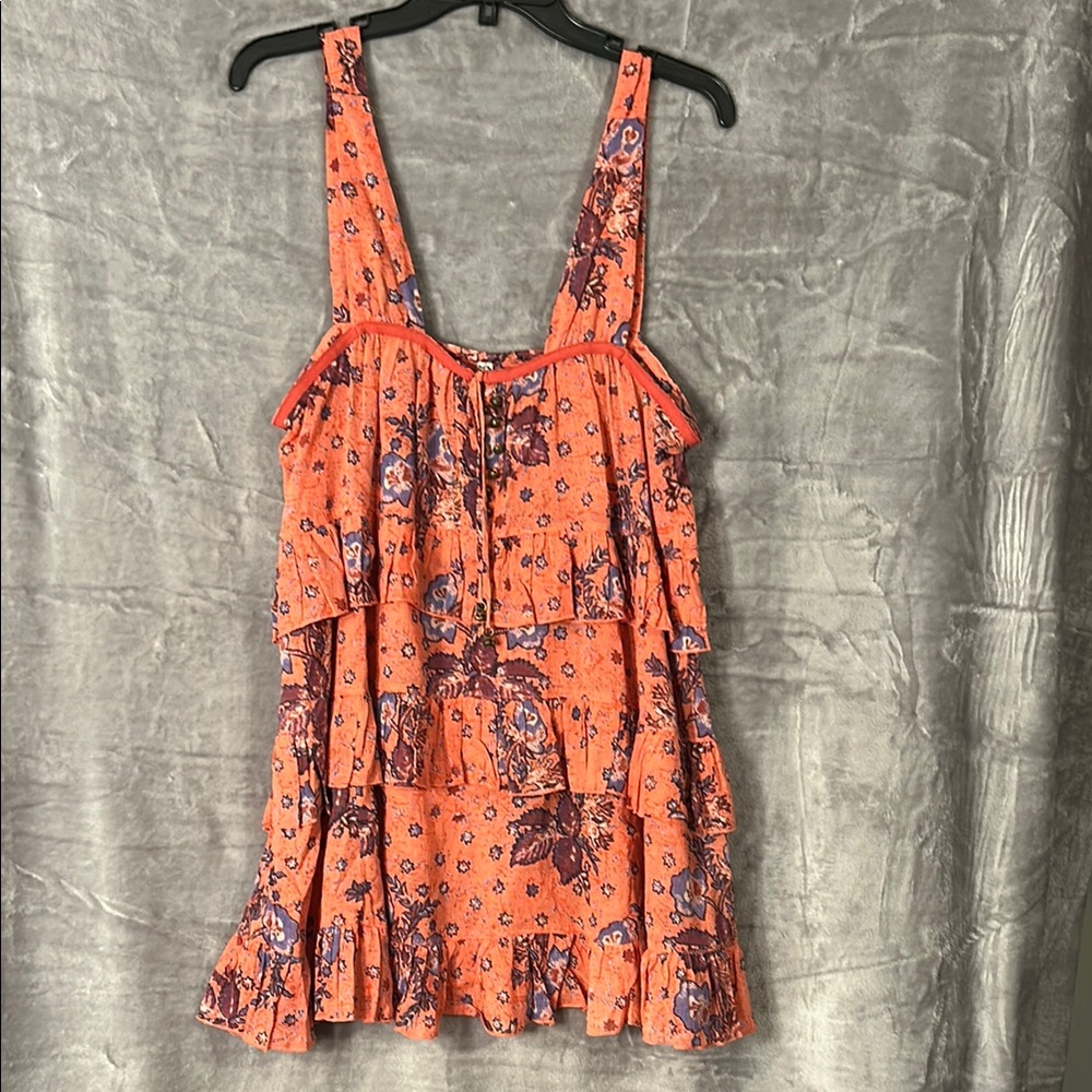 Free People Orange Sleeveless Tiered Tank Top or mini dress